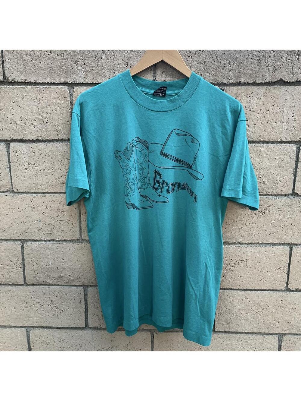 Vintage teal single stitch Branson cowboy shirt | size L